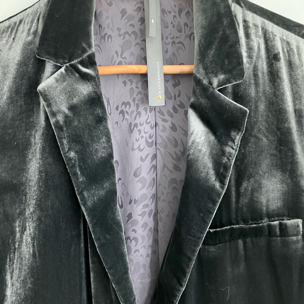 ANTHROPOLOGIE Hunter Green Alessia Velvet Light Weight Blazer Size MP - Picture 4 of 13